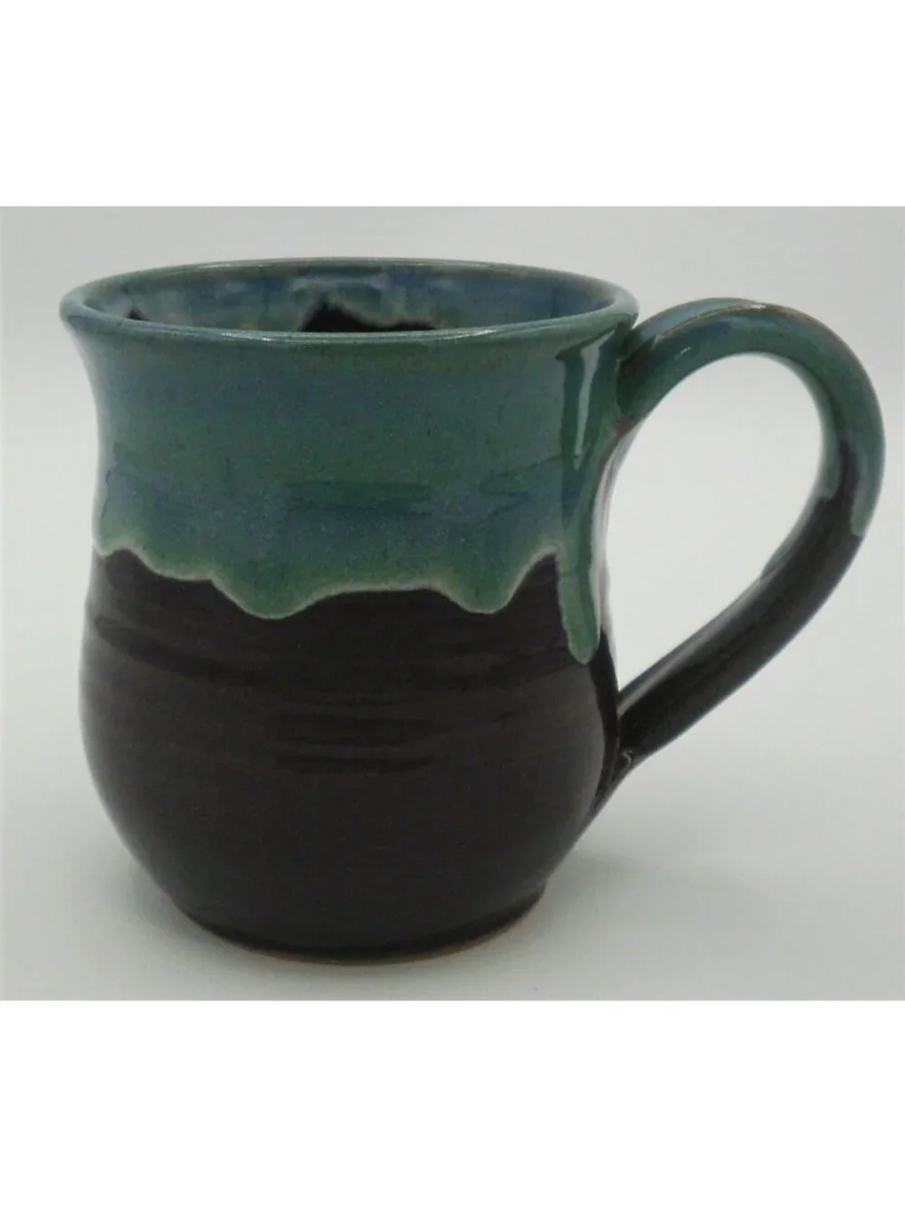 Hand Thrown Art Pottery Mug Teal Drip Over Purple Signed Violet Williams 1994
